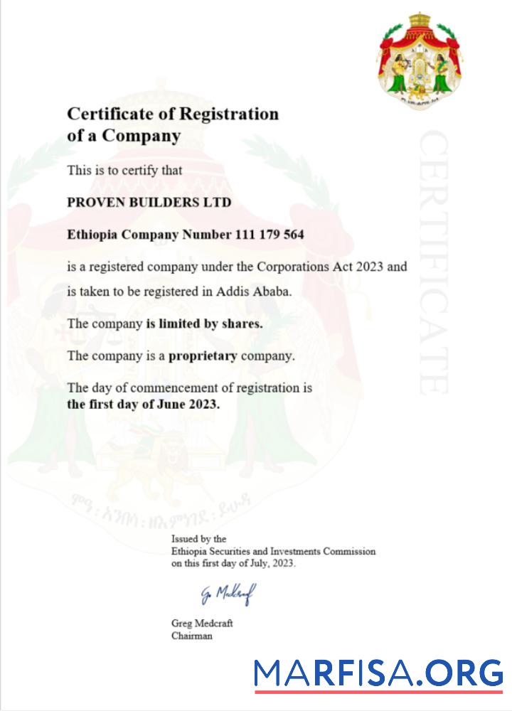 Downloadable Ethiopia certificate of registration Word and PDF template